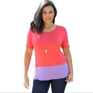 Moa Short Sleeve Top Orange and Purple Sz L